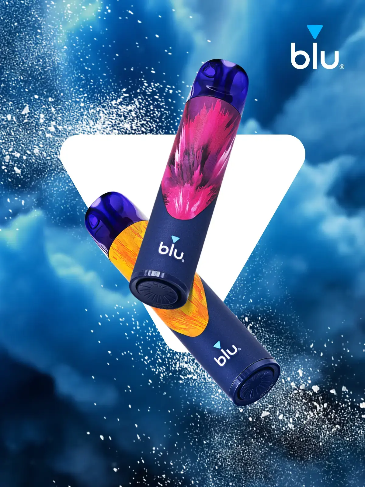 Two blu Bar 1000 disposable vapes floating in front of a styled blue background